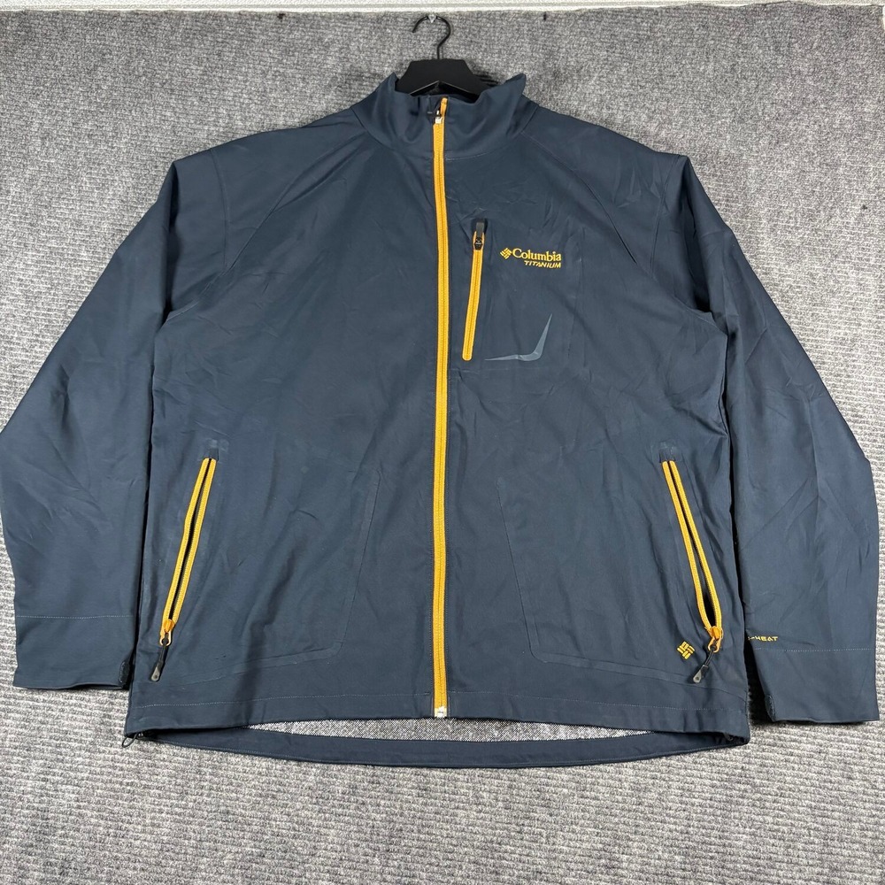 Columbia Titanium Softshell Jacket Mens XXL Navy Blue Excellent Omni-Heat Zip